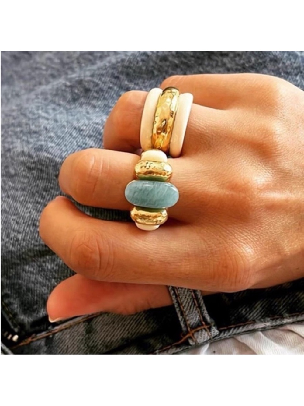 Aureli Bidermann Paris France  Designer Blue Green
Chalcedony Gemstone Gold Ring